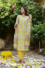 "Marigold" Yellow Hand Block Printed Cotton kurta - Image 2