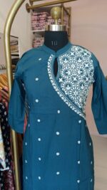 "Roohani" Teal Blue Chikankari Kurta Set(2pc) - Image 4