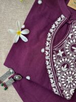 "Roohani" Burgundy Chikankari Kurta Set(2pc) - Image 3