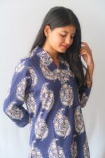 Navy Blossom V-Neck Suit Set - Image 3