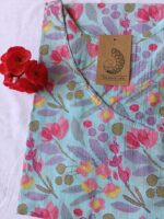 Blue Pink Jaal Angrakha Cotton Kurta - S - Image 2