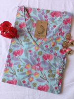 Blue Pink Jaal Angrakha Cotton Kurta - S