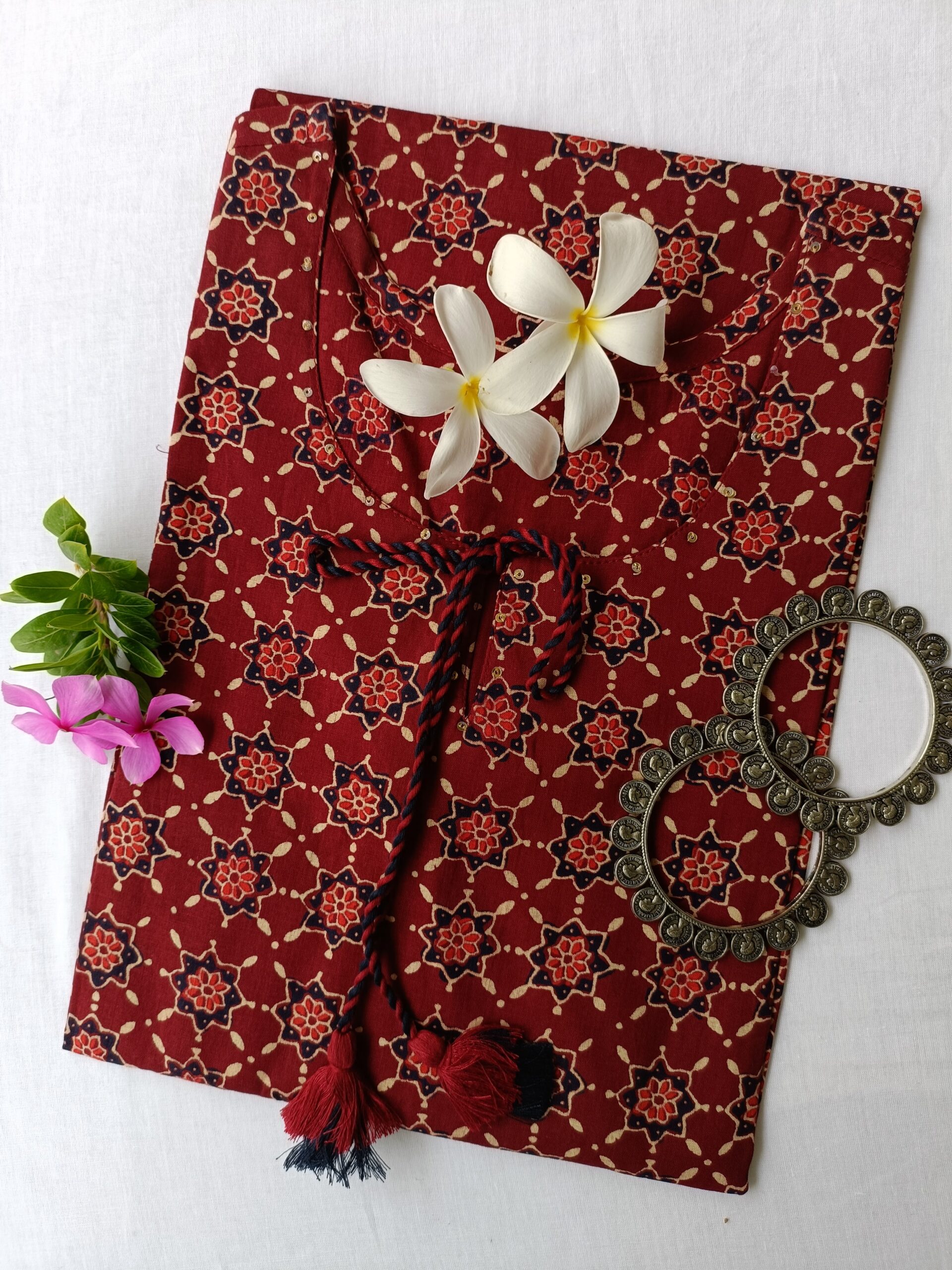 IMG20230723083325-scaled-1.jpg "Kaya" Maroon ajrakh hand block printed cotton Kurta - Image 1