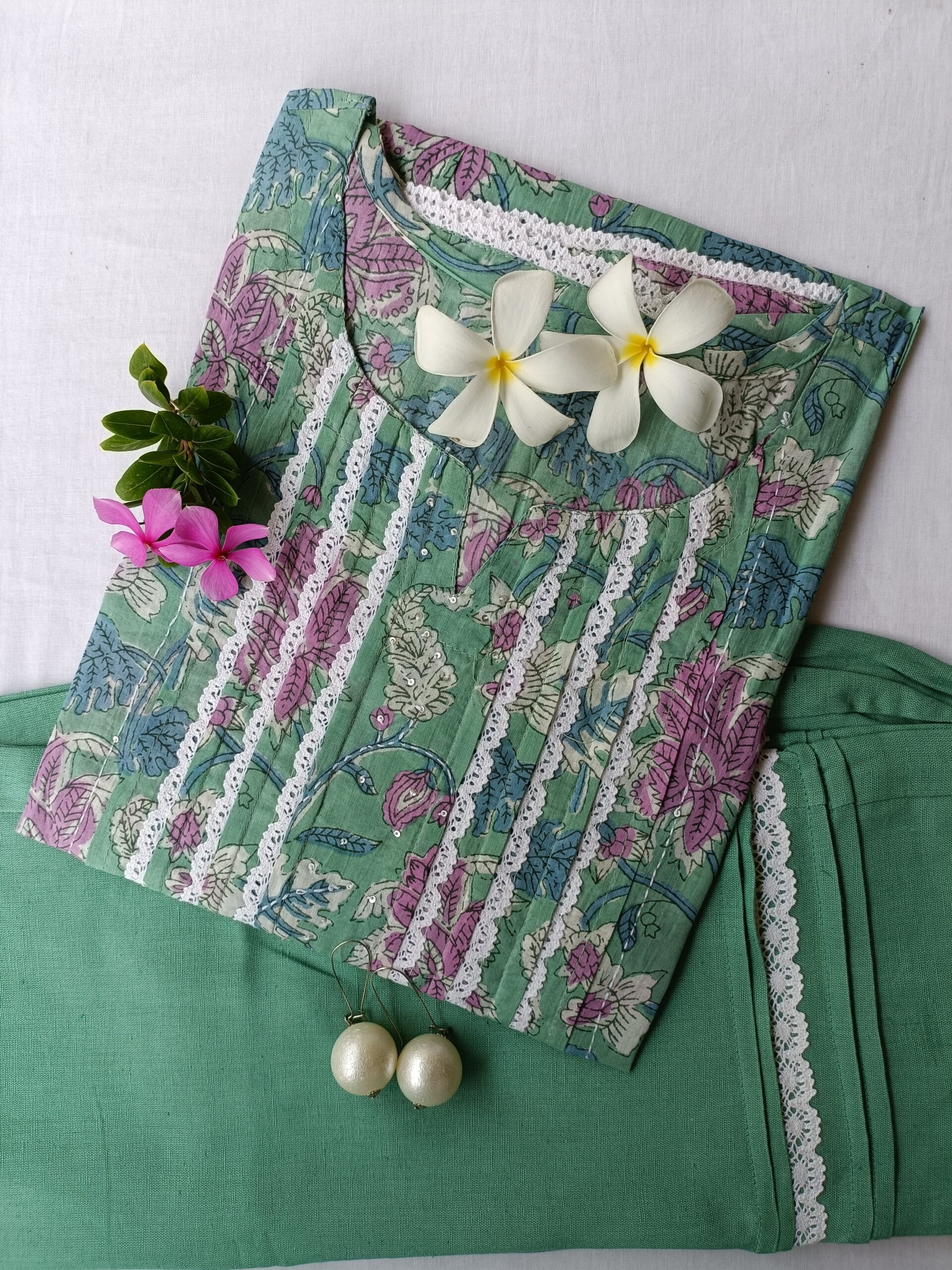 IMG20230723084909-scaled-1.jpg Sea Green Flaura Laced Kurta Set(2pc) - S - Image 1