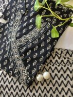 Black Bagru Hand Block Pritned Angrakha Kurta Set(3pc) - Image 2