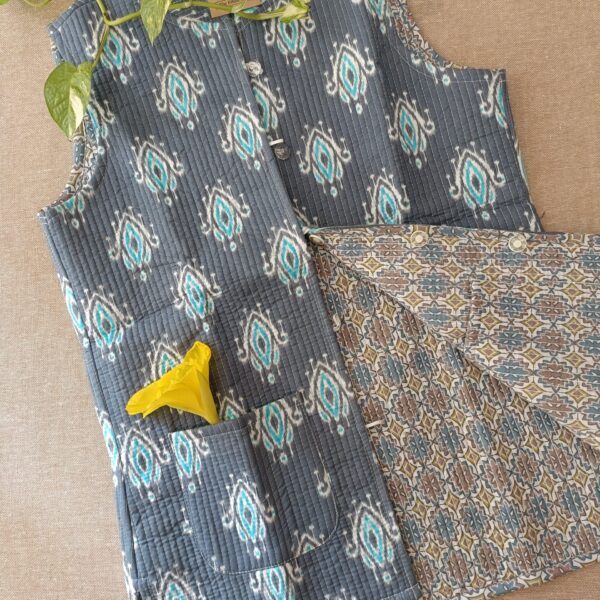 Blue-Grey Hand Block Printed Reversible Jacket