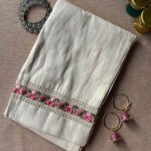 Slub cotton embroidered Straight Pants