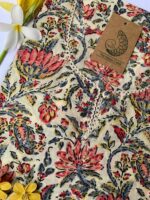 Cream-Red Jaal Hand Block Printed Cotton Kurta - Big Size - Image 2