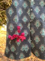 Blue-Grey Hand Block Printed Reversible Jacket - Image 4