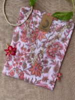 "Peachy Elegance" Hand Work Embellished Cotton kurta