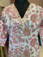 "Peachy Elegance" Hand Work Embellished Cotton kurta - Image 4