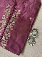 "Meena" Hand Embroidered Wine Silk Kurta - Image 2