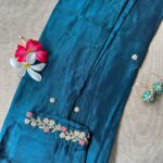 "Meena" Hand Embroidered Turquoise Silk Kurta - Image 4