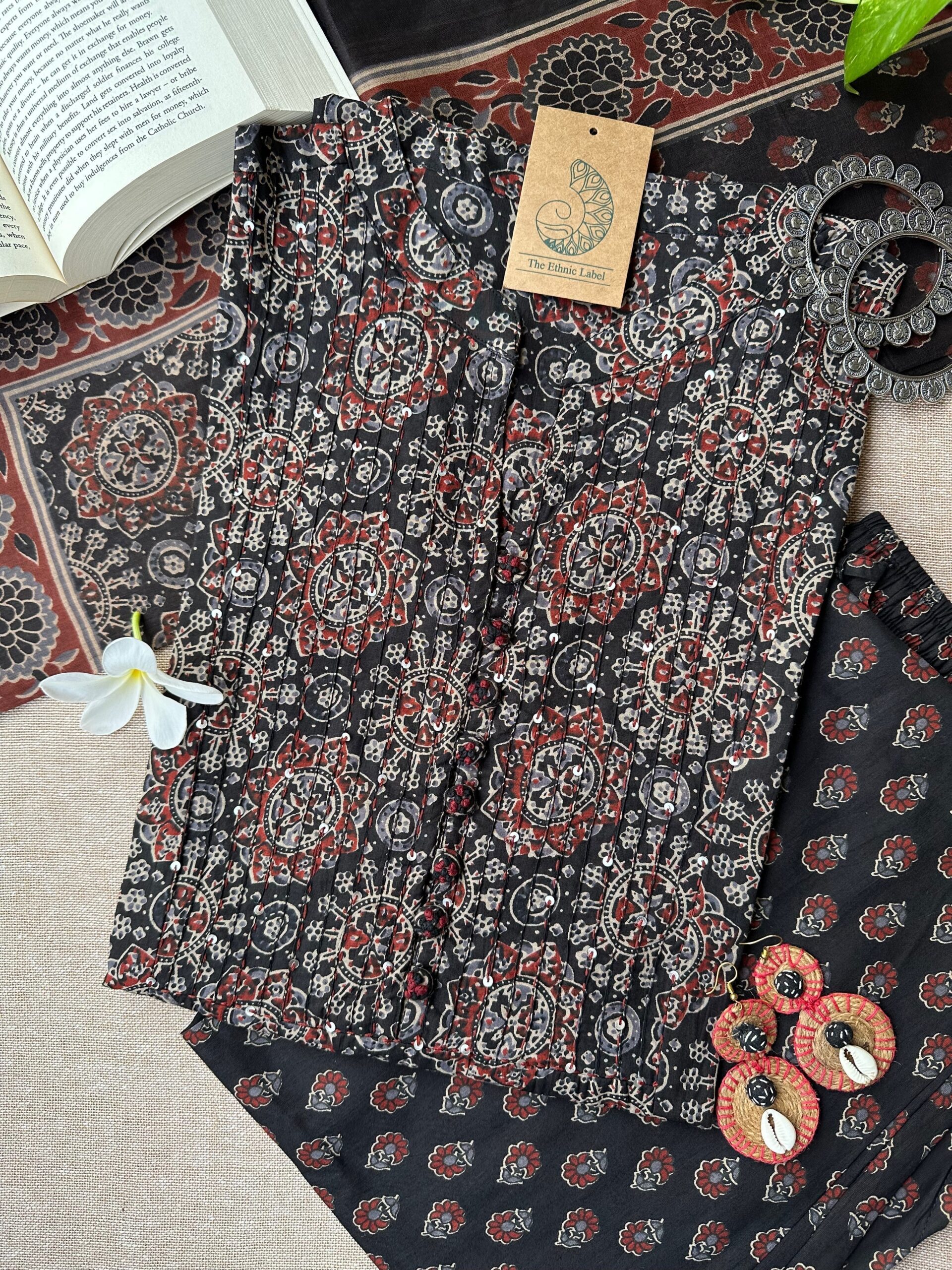 IMG_3382-scaled-1.jpg "Noora" Black Ajrakh hand block printed suit set(3 pc) - Image 1