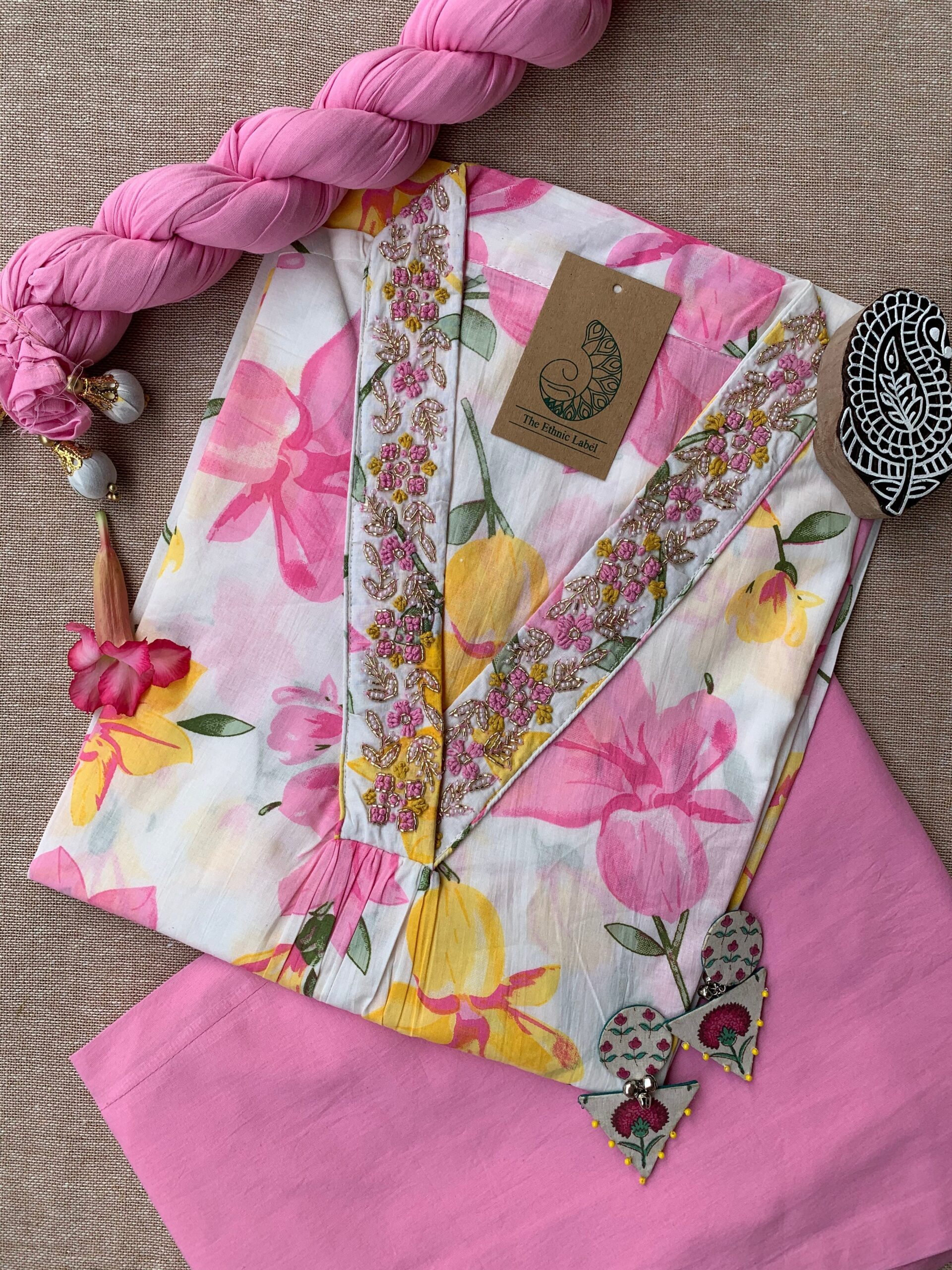 IMG_3671-scaled-1.jpg "Phool" Hand Block Printed Cotton Kurta Set(3pc) - Image 1