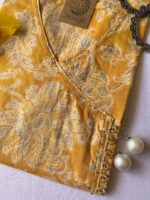 "Basant" Yellow Floral Angrakha Cotton Kurta - M - Image 2