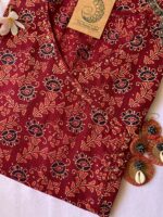 Hand Block Printed Maroon Ajrakh Angrakha Cotton Kurta - S - Image 2