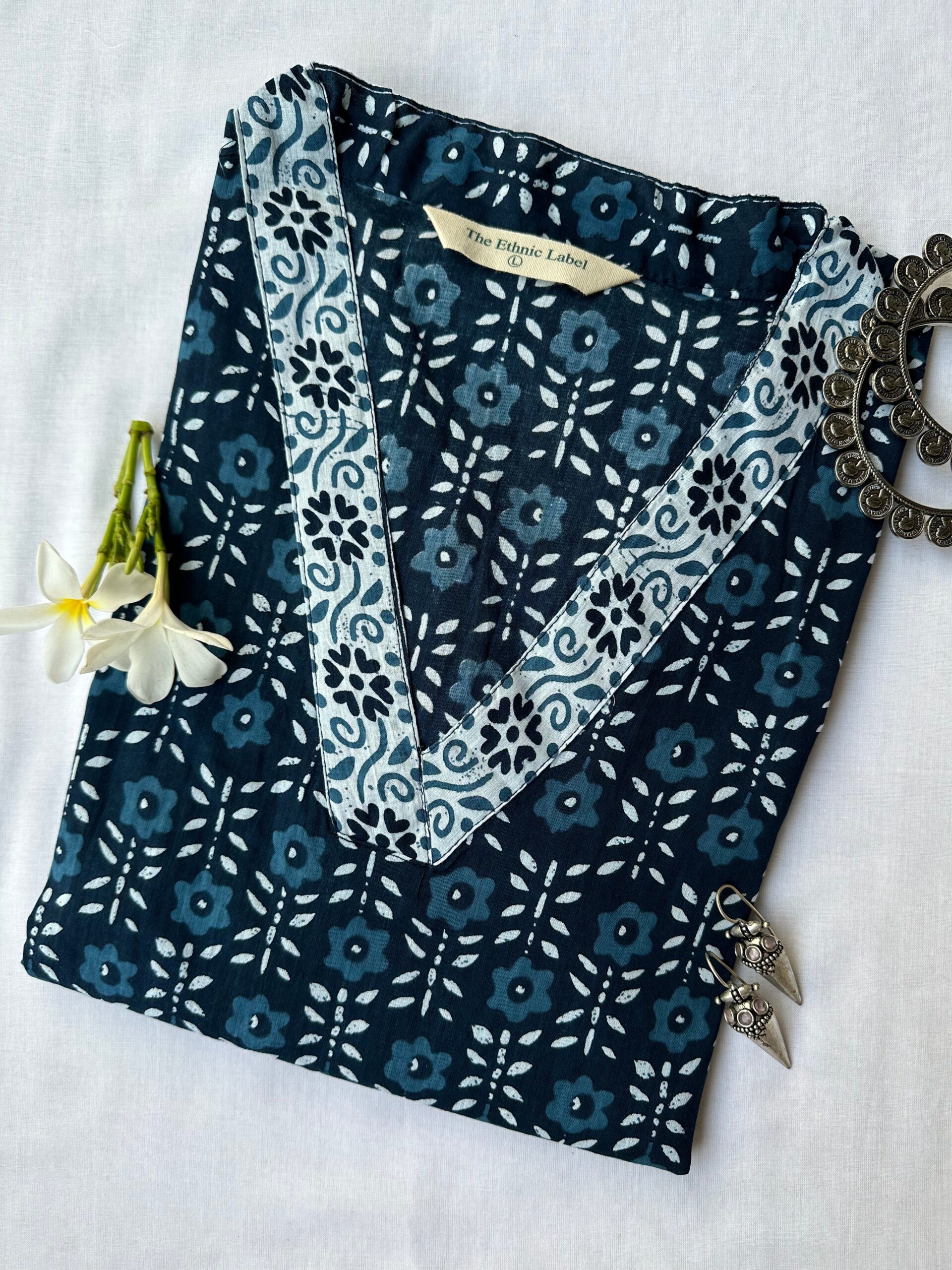 IMG_4347-scaled-1.jpg "Maahi" Indigo Hand Block Printed cotton kurta - Image 1