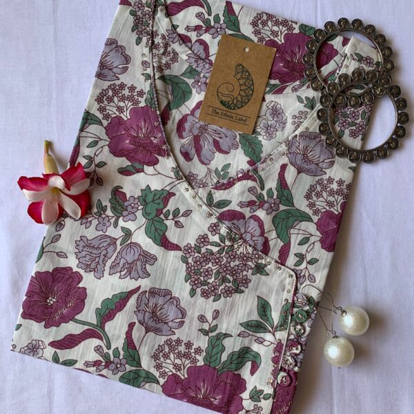 Lilac "Bageecha" Hand block printed Angrakha Cotton Kurta