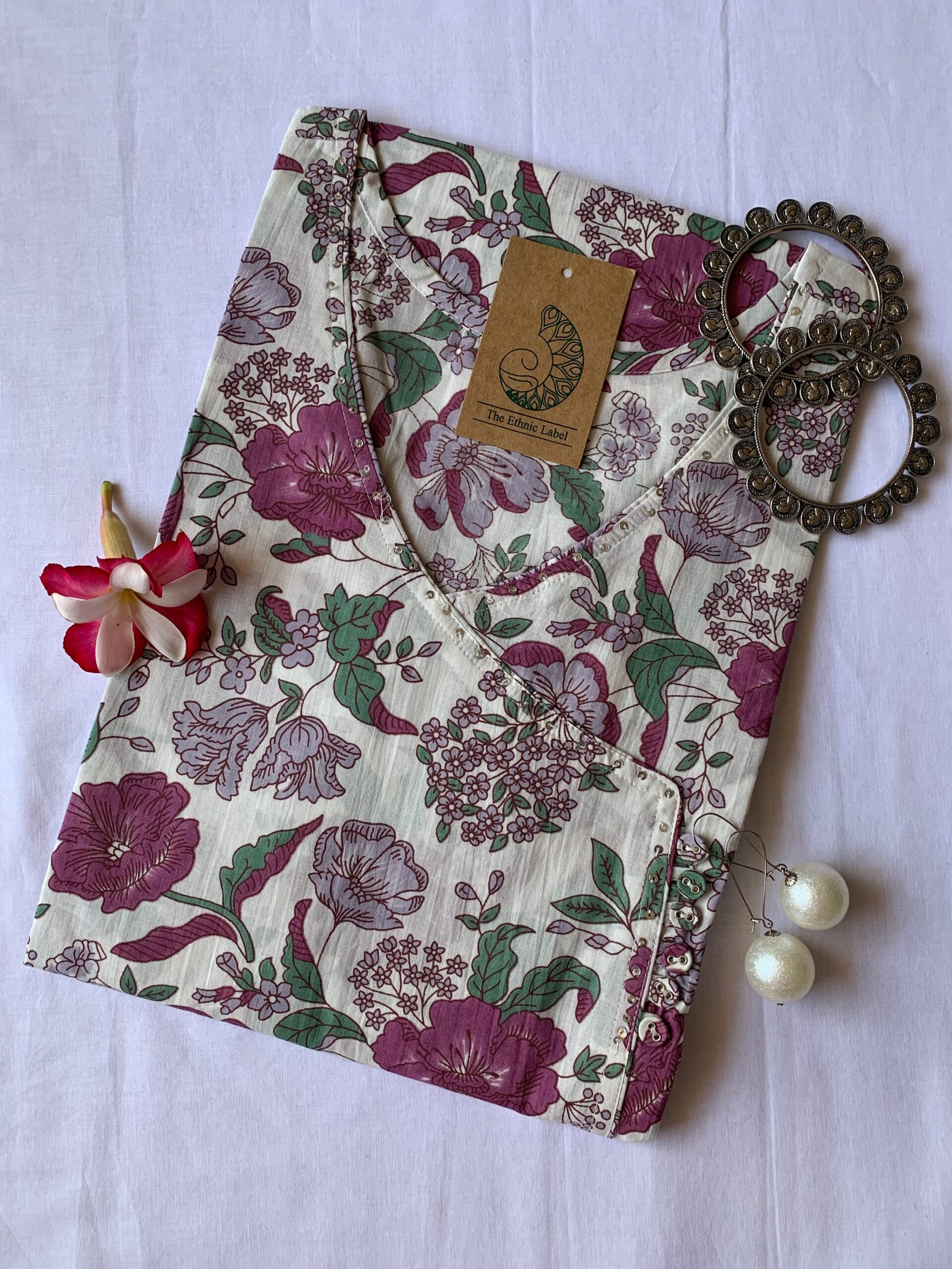 IMG_4599-scaled-1.jpg Lilac "Bageecha" Hand block printed Angrakha Cotton Kurta - Image 1