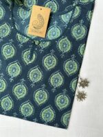 Blue Ajrakh Hand Block Printed laced Cotton kurta - Big Size - Image 2
