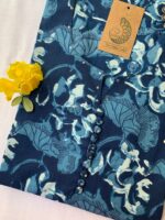 Hand Block Printed Summer Indigo Buttoned Cotton Kurta - XXL - Image 2
