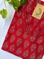 Roohani Bagru V neck Kantha Hand Block Printed Cotton kurta - S - Image 3