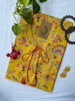 "Flavia" Yellow Sanganeri Hand Block Printed Cotton kurta