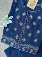 "Tara" Hand Embroidered Blue Kurta Set(2pc) - Image 2