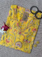 "Flavia" Yellow Sanganeri Hand Block Printed Cotton kurta - Image 4