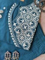 "Roohani" Teal Blue Chikankari Kurta Set(2pc) - Image 2