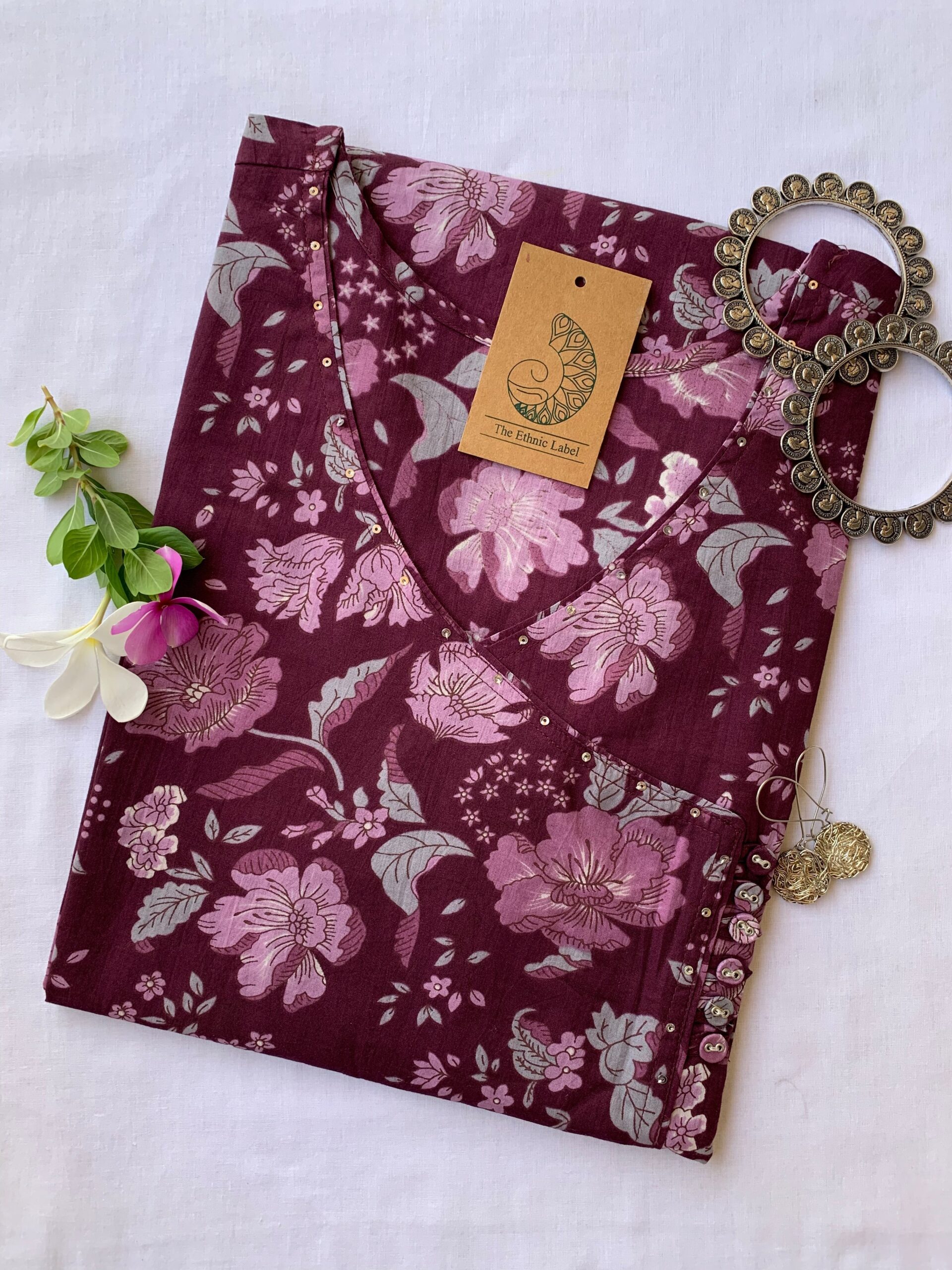 IMG_6947-scaled-1.jpg Deep Purple Jaal Sanganeri Angrakha Cotton Kurta - Image 1