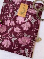 Deep Purple Jaal Sanganeri Angrakha Cotton Kurta - Image 3