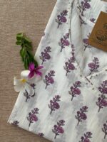 "Purple Pansy" White Angrakha Cotton Kurta - M - Image 3