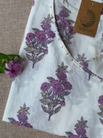 "Verbena" White Purple Angrakha Cotton Kurta - Image 2