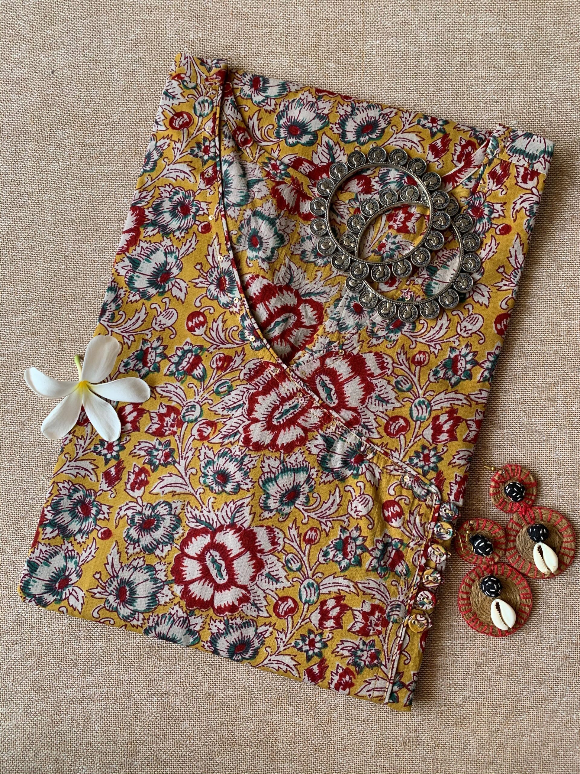 IMG_8874_13e971a1-d717-4a2d-9ff6-cc443d12b0d1-scaled-1.jpg "Bahara" Yellow Angrakha Cotton Kurta(S to 5XL) - Image 1