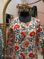 Cream Floral Bird Cotton Kurta - Image 5