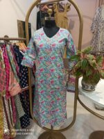 Blue Pink Jaal Angrakha Cotton Kurta - S - Image 3
