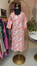 "Paradise" White Orange Cotton Kurta - Image 3