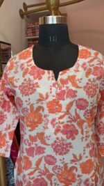 "Paradise" White Orange Cotton Kurta - Image 4