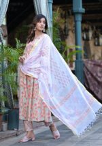 Orange Floral Cotton Suit Set - Image 2