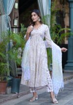 Floral Premium Cotton Suit Set - Cream Yellow - Image 2